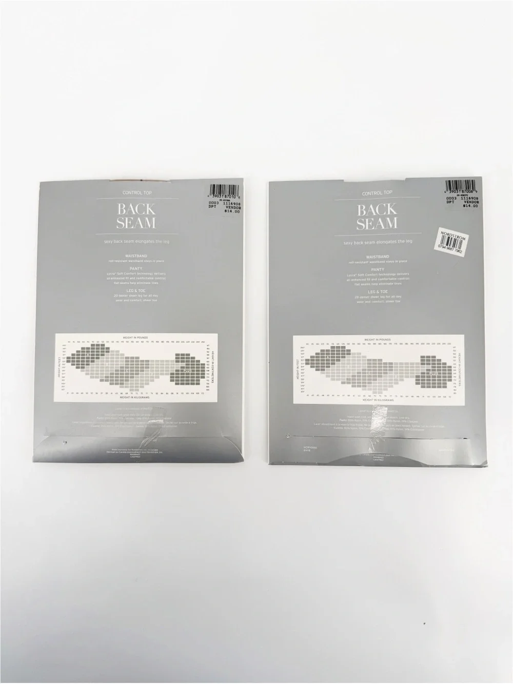 2 Pair Back Seam Pantyhose Nordstrom Black and Light Nude